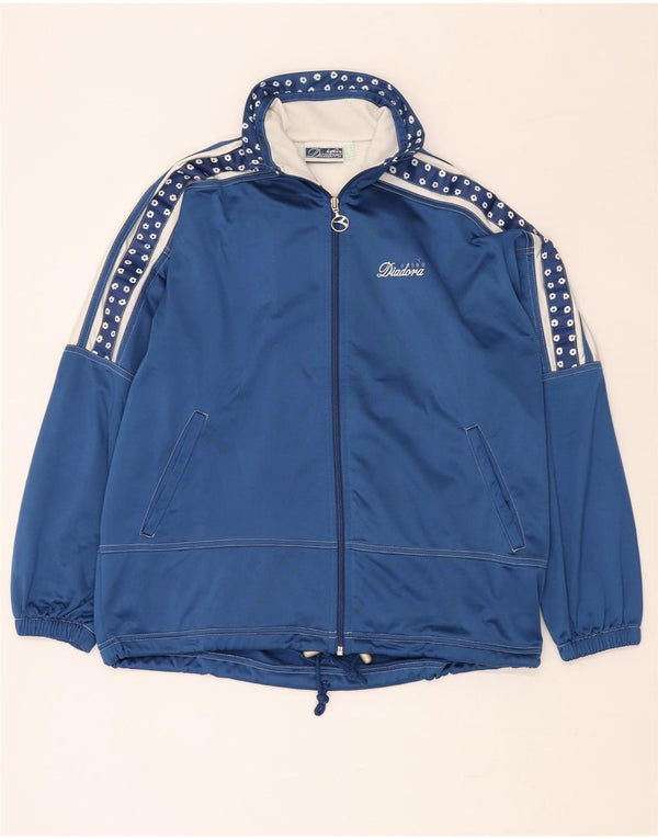 DIADORA Womens Oversized Tracksuit Top Jacket UK 12 Medium Blue Floral
