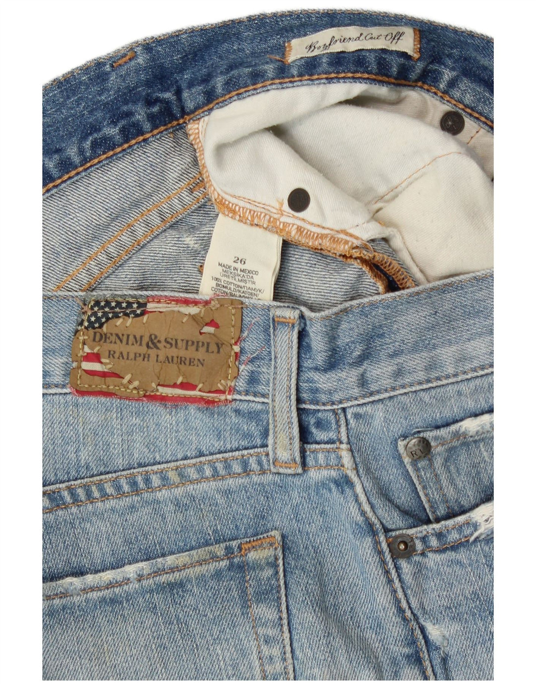 Pantaloni caldi din denim învechit pentru femei Ralph Lauren, W26 Small Blue