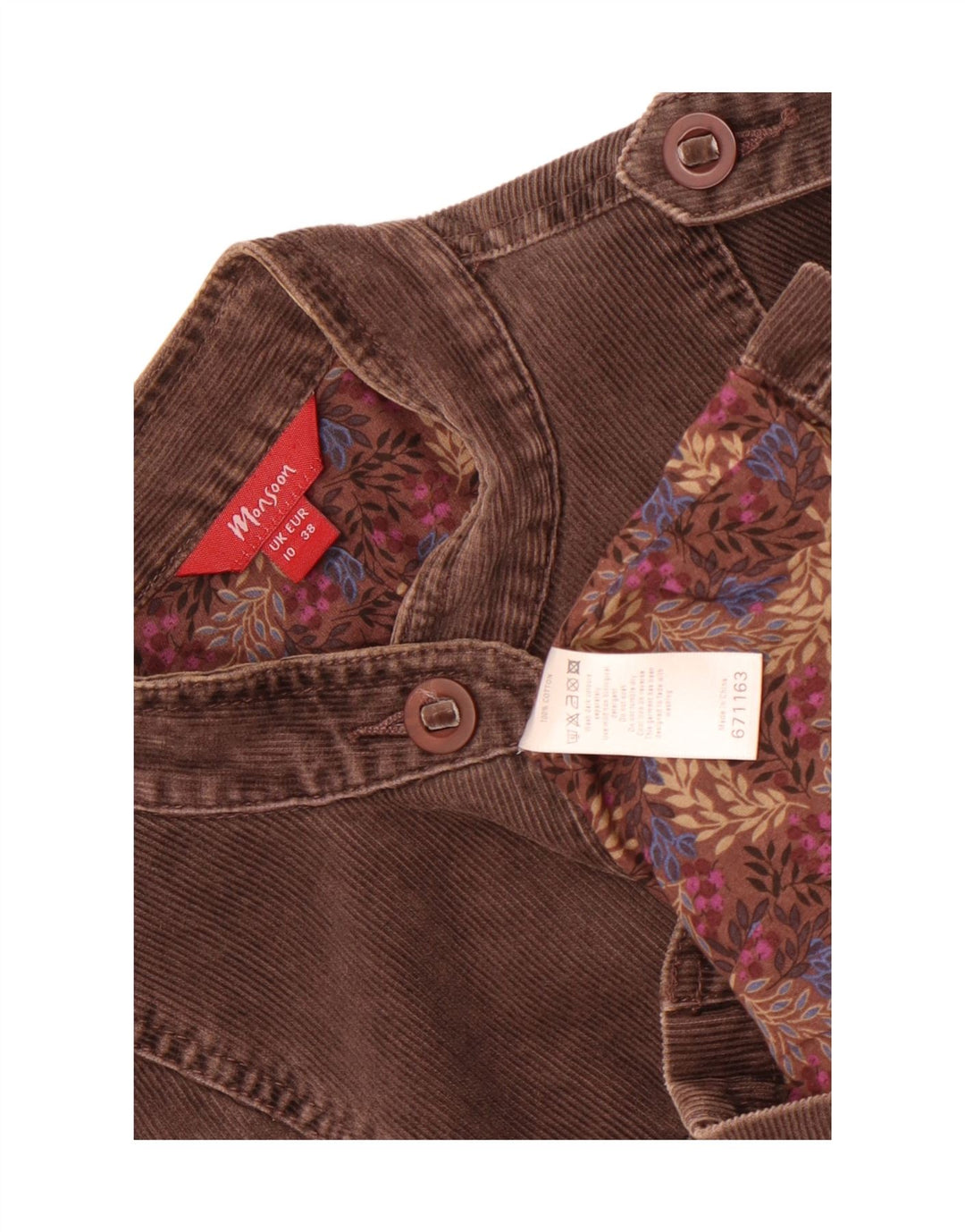 Jachetă din velur pentru femei Monsoon UK 10, bumbac maro mic