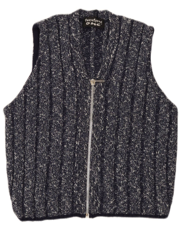 Vintage Womens Sleeveless Cardigan Sweater UK 14 Medium Navy Blue Flecked