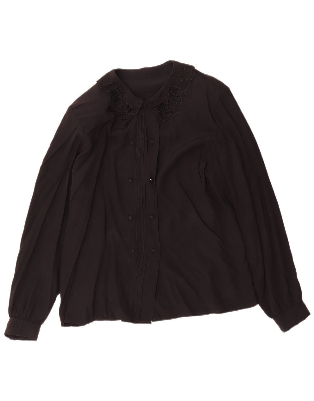 Bluză cămașă vintage pentru femei UK 12 Medium Black Acetat