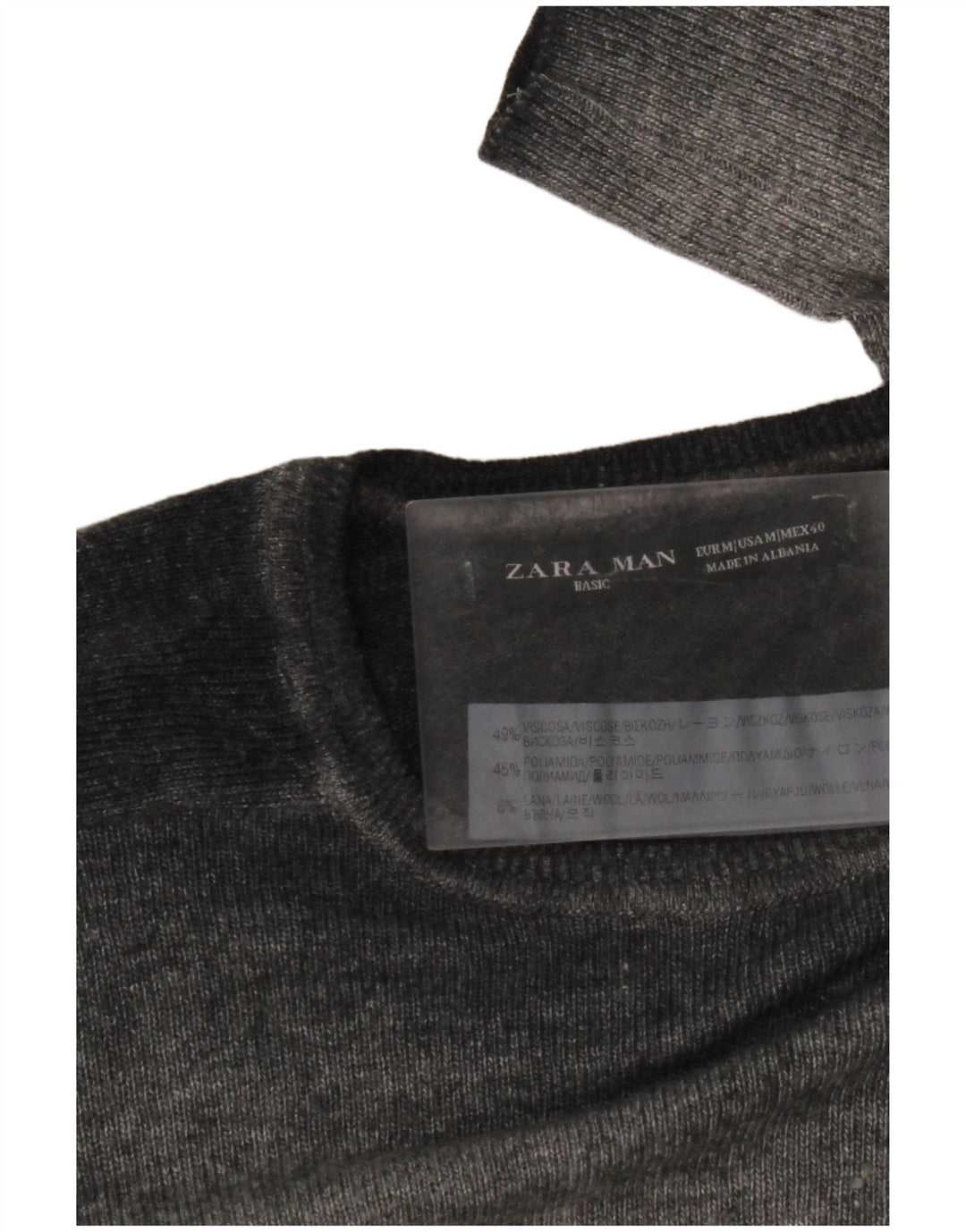 Pulover ZARA pentru bărbați cu decolteu rotund din viscoză, gri mediu