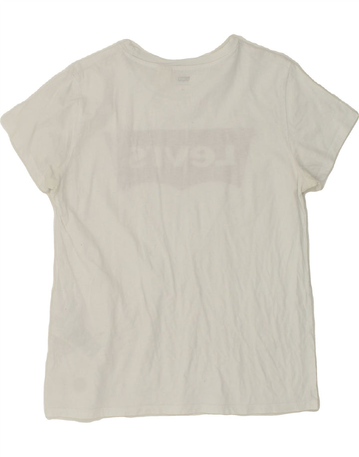LEVI'S Womens Graphic T-Shirt Top UK 12 Medium White Cotton Vintage Levi's and Second-Hand Levi's from Messina Hembry 