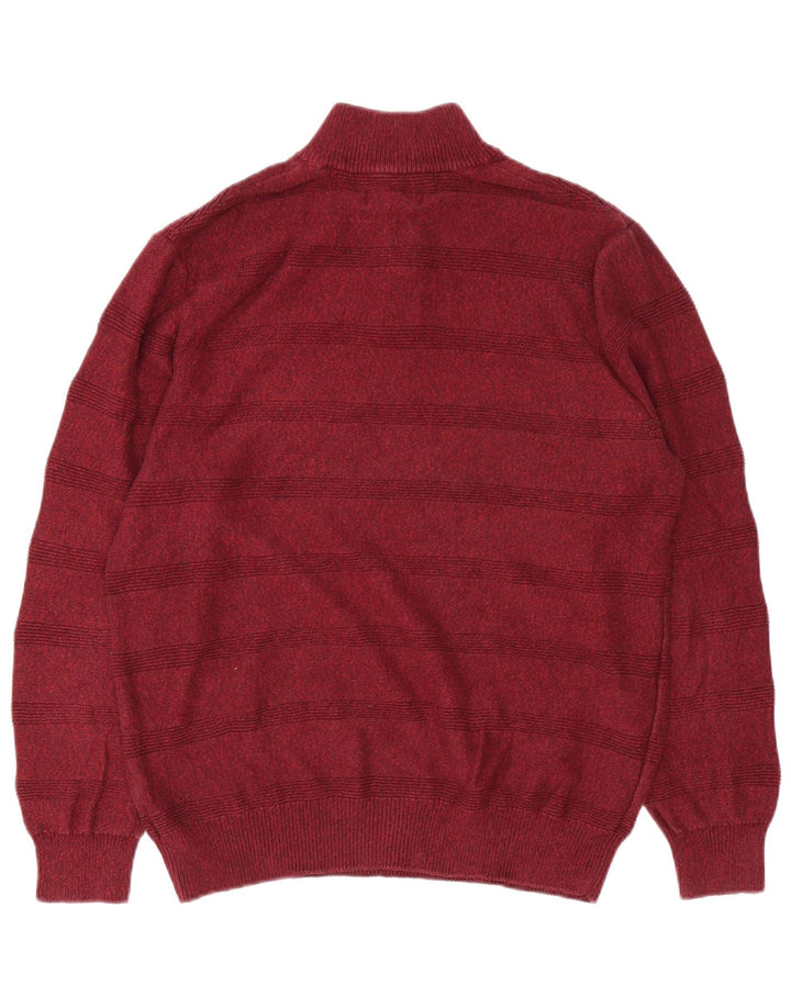 Pulover pentru bărbați Chaps, cu gât cu nasturi, din bumbac cu dungi Burgundy mediu
