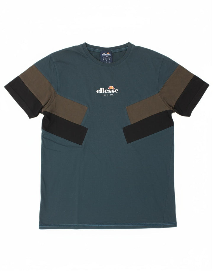 ELLESSE Mens Graphic T-Shirt Top Medium Green Colourblock