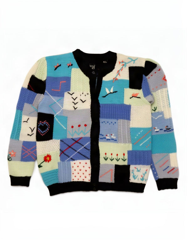 Pulover Cardigan Vintage pentru Damă UK 16 Mare Multicolor Patchwork Retro