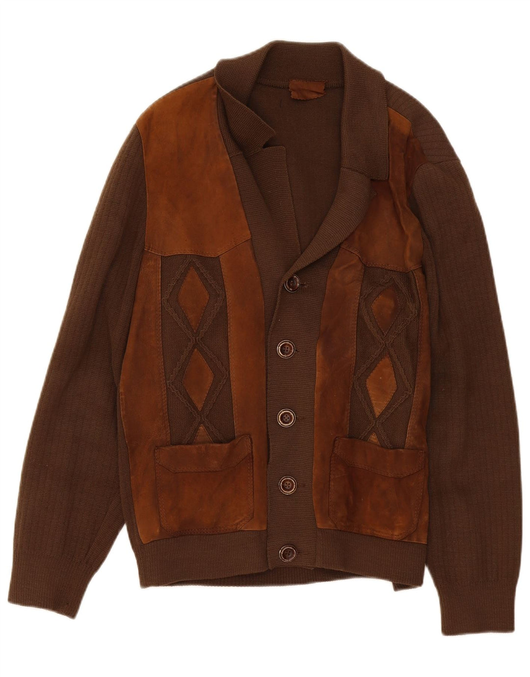 Pulover Cardigan Vintage pentru bărbați, maro mediu, bloc de culoare