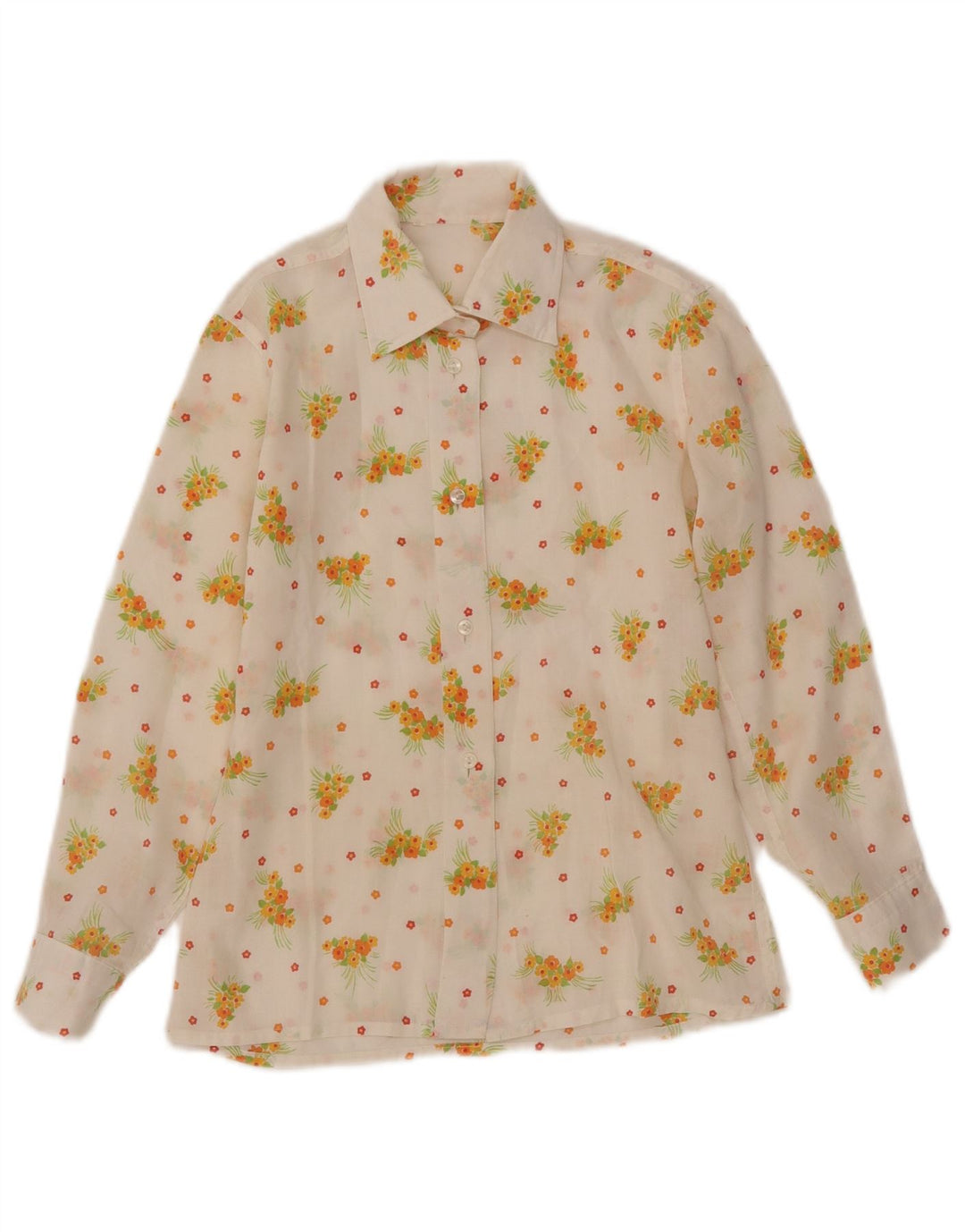 Bluză cămașă pentru femei VINTAGE cu mâneci 3/4 UK 10 Mic, alb, floral