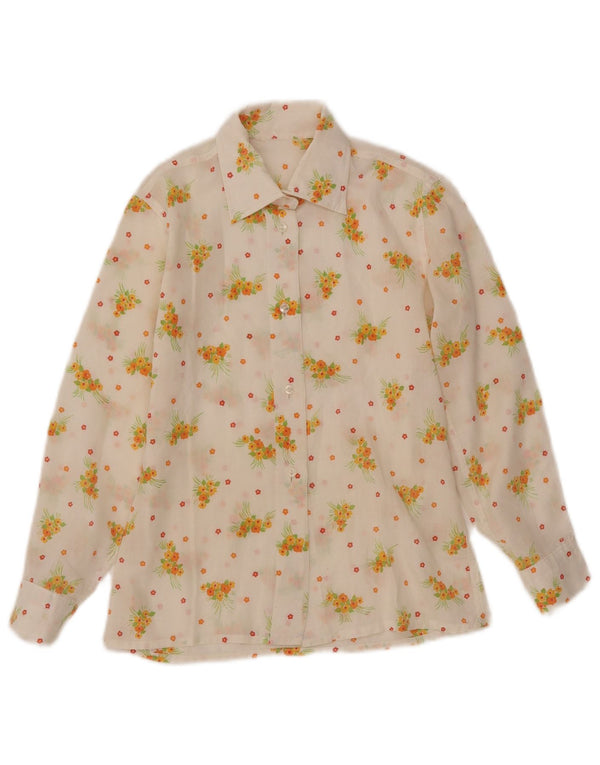 Bluză cămașă pentru femei VINTAGE cu mâneci 3/4 UK 10 Mic, alb, floral