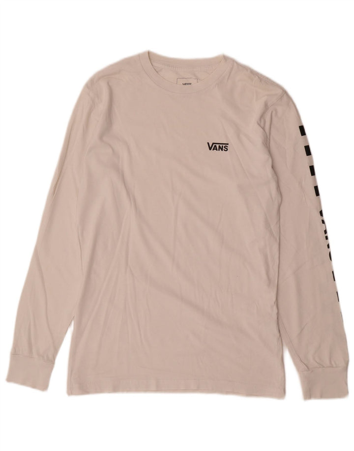 Vans Mens Classic Fit Graphic Top cu mânecă lungă, mic, alb, bumbac