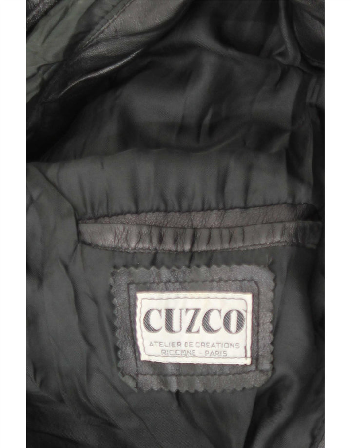 Jachetă de piele cu glugă vintage pentru bărbați UK 42 XL Negru