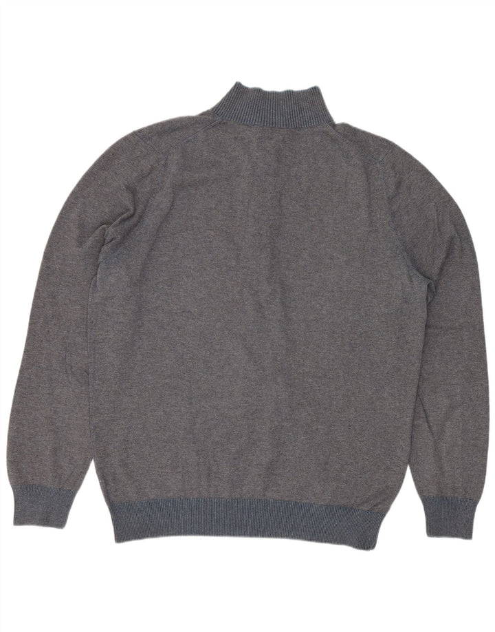 Massimo Dutti Pulover pentru bărbați cu gât cu nasturi, bumbac mare, gri
