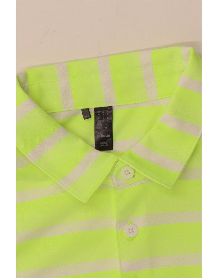 Tricou polo Adidas pentru bărbați, verde mediu cu dungi