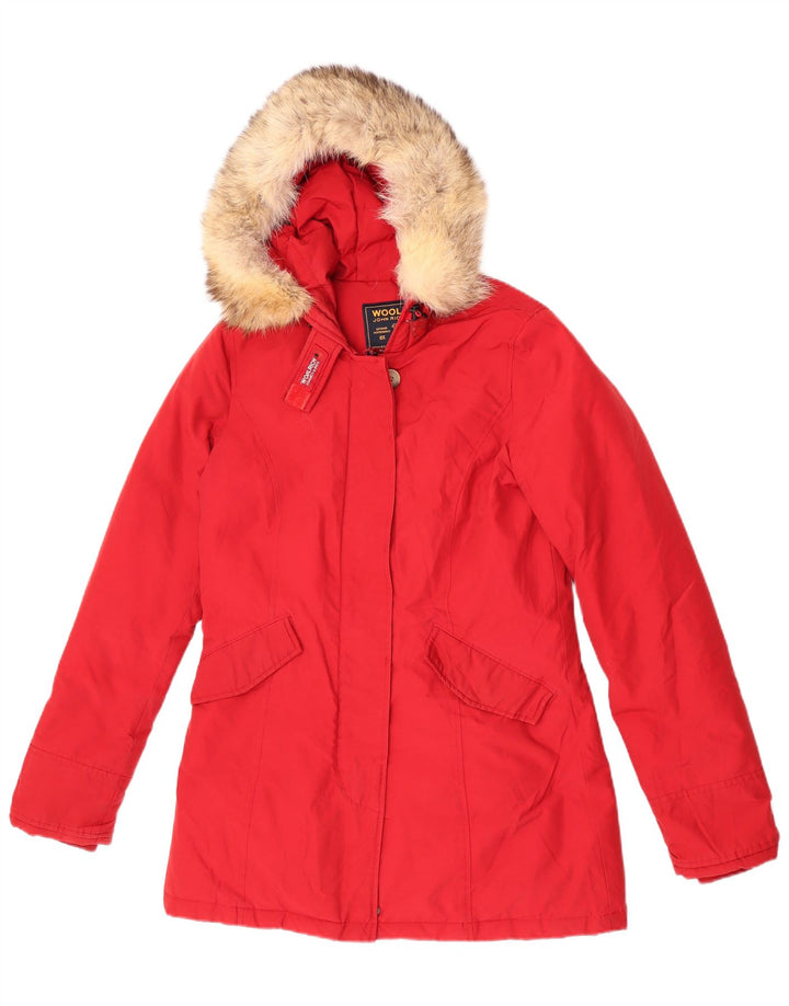 Jachetă căptușită cu glugă Woolrich pentru femei UK 10 Bumbac roșu mic