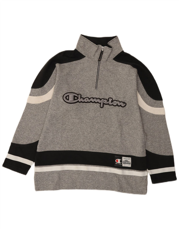 Pulover pentru bărbați Champion, cu grafic, cu fermoar, cu gât, colorat, gri mic