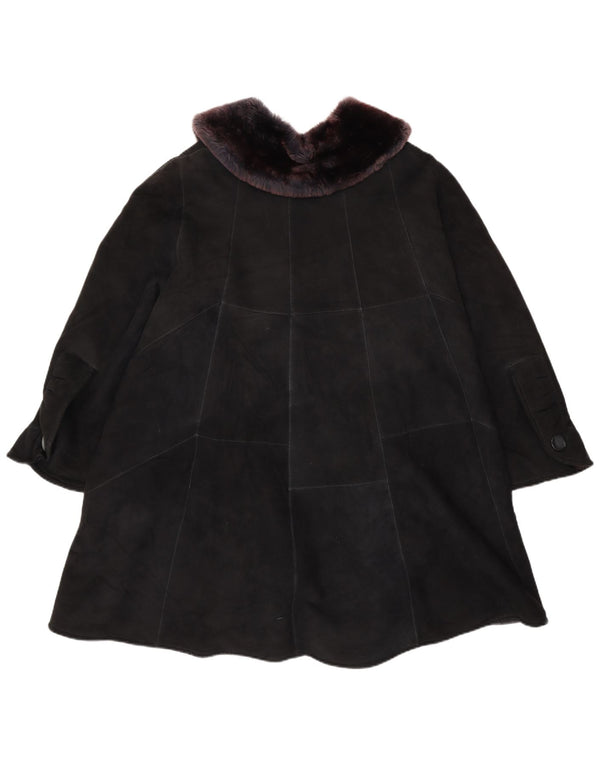 VINTAGE Palton supradimensionat din shearling pentru femei UK 22 3XL negru mozaic