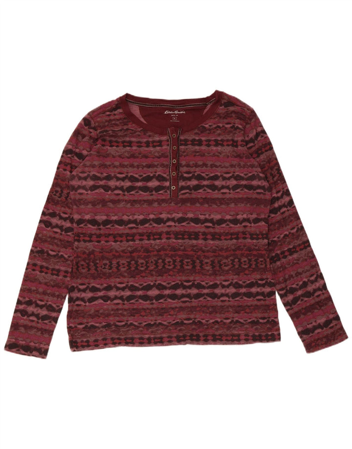 Top pentru femei Eddie Bauer cu mânecă lungă UK 18 XL bumbac geometric burgundă