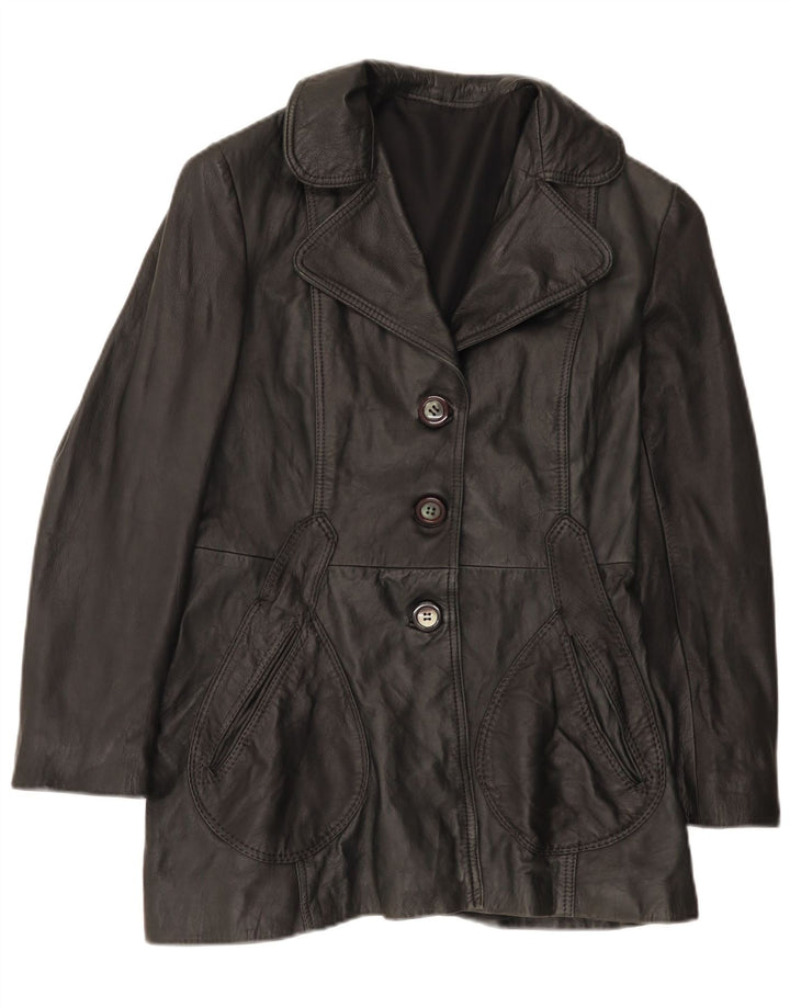 Jachetă de piele vintage pentru femei UK 12 Medium Black