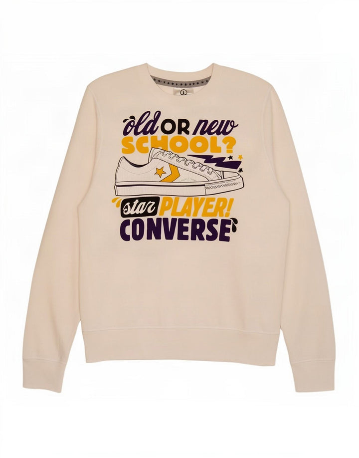 Pulover grafic pentru bărbați Converse, bumbac mediu alb