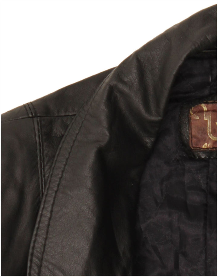 Jachetă de piele vintage pentru femei la dublu piept IT 46 Large Black