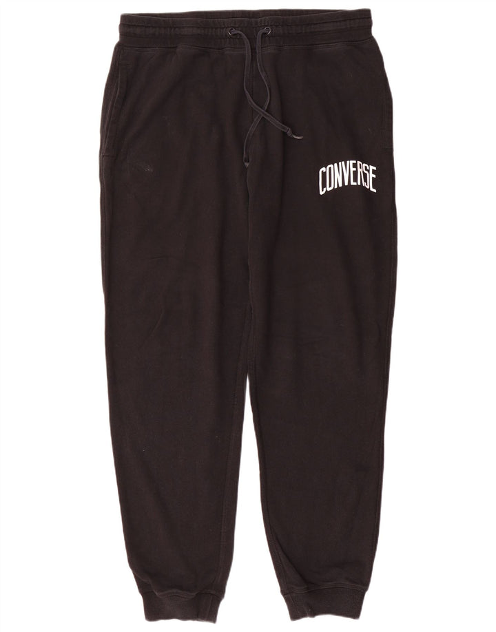 Pantaloni de trening grafic Converse pentru bărbați Joggeri, bumbac mediu negru