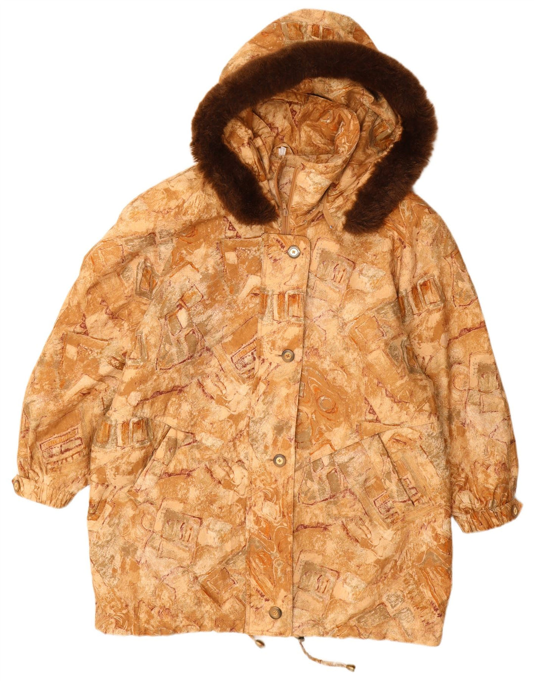 VINTAGE Jachetă de vânt cu glugă pentru femei Mărimea 22 3XL Bej Geometric