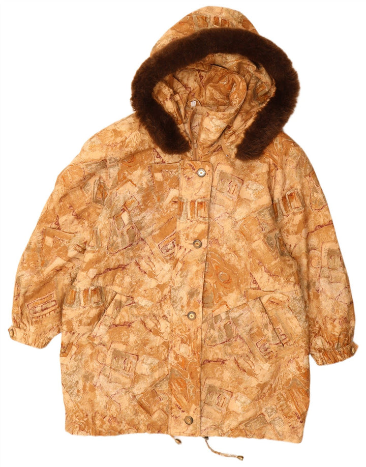 VINTAGE Jachetă de vânt cu glugă pentru femei Mărimea 22 3XL Bej Geometric