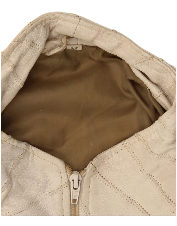 Jachetă Bomber din piele VINTAGE pentru femei UK 14 Medium White White