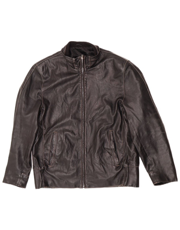 Jachetă din piele vintage pentru bărbați, cu fermoar, IT 50, mare, negru, motociclist