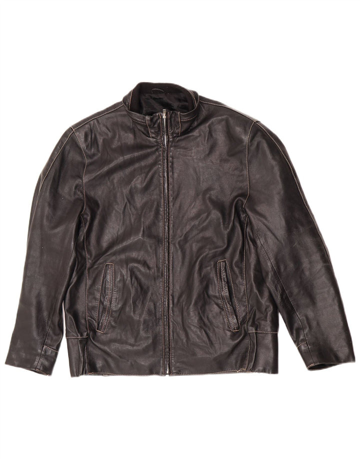 Jachetă din piele vintage pentru bărbați, cu fermoar, IT 50, mare, negru, motociclist