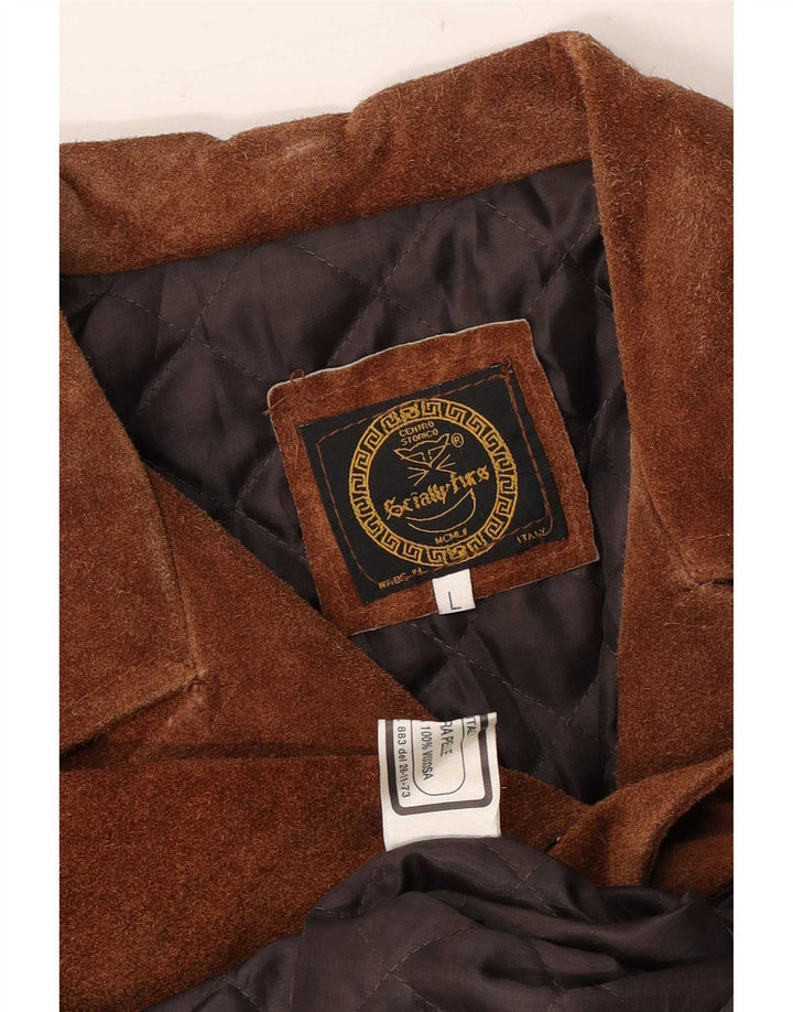 Palton dublu din piele intoarsa pentru femei vintage UK 16, maro, piele mare