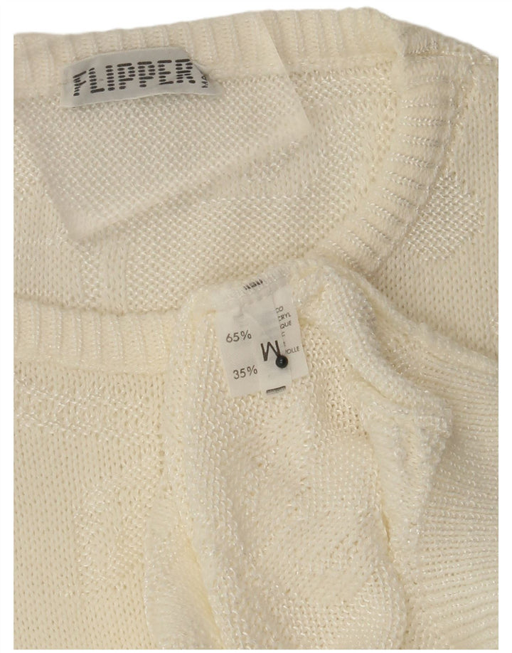 VINTAGE Pulover supradimensionat pentru femei cu gâtul turnat UK 14 Medium Off White