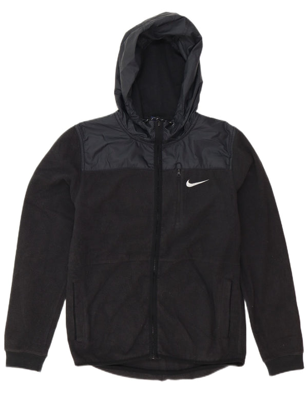 Nike Mens Hooded Fleece Jacket UK 36 Small Black Colourblock Polyester