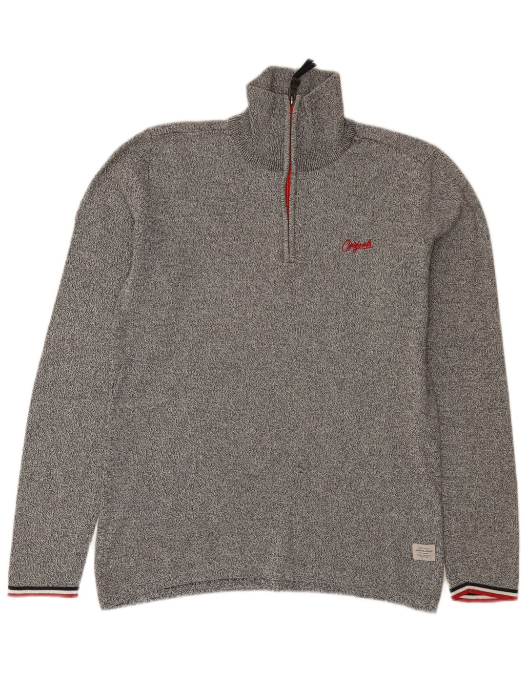 Pulover Jack & Jones pentru bărbați, cu fermoar, cu gât, mic, gri pete