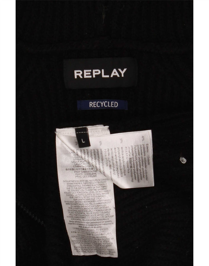 Pulover cu glugă pentru bărbați Replay, poliester mare, negru