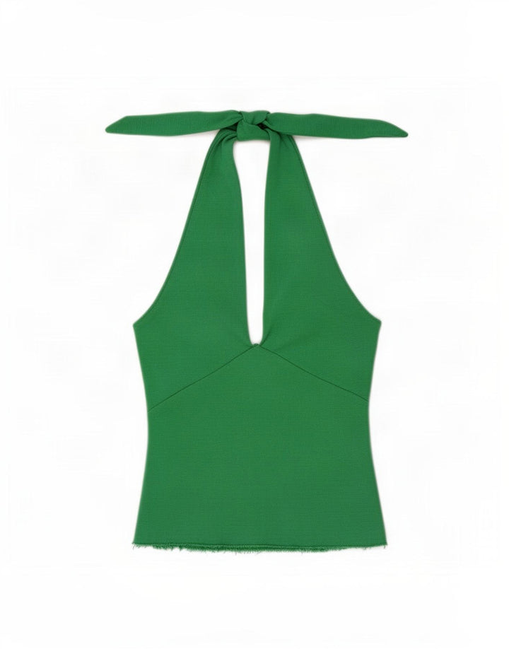 Top Crop Halter pentru femei Zara UK 12, bumbac verde mediu