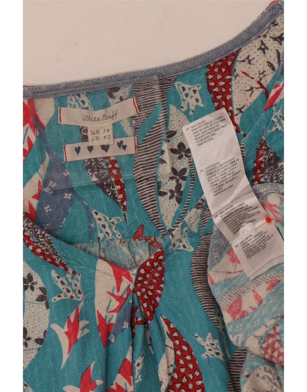 White Stuff Bluză Femei Top UK 14 Mare Albastru Floral Viscoză