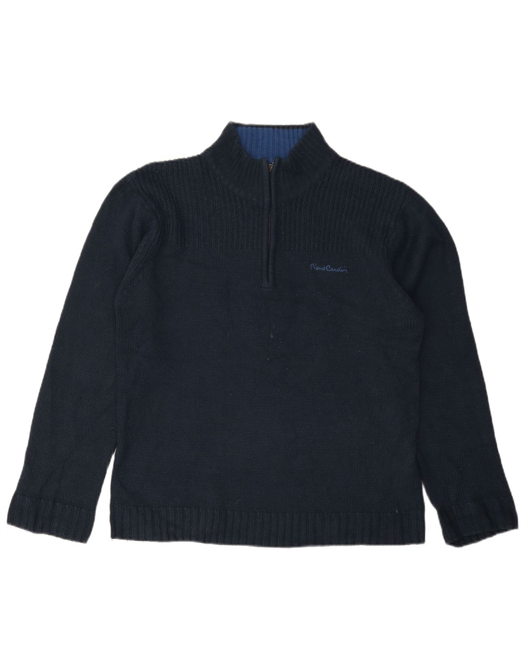 PIERRE CARDIN Pulover pentru bărbați, cu fermoar, cu gât, mediu, albastru marin acrilic