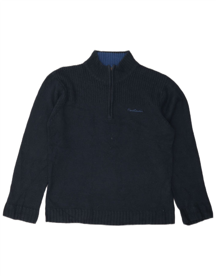 PIERRE CARDIN Pulover pentru bărbați, cu fermoar, cu gât, mediu, albastru marin acrilic