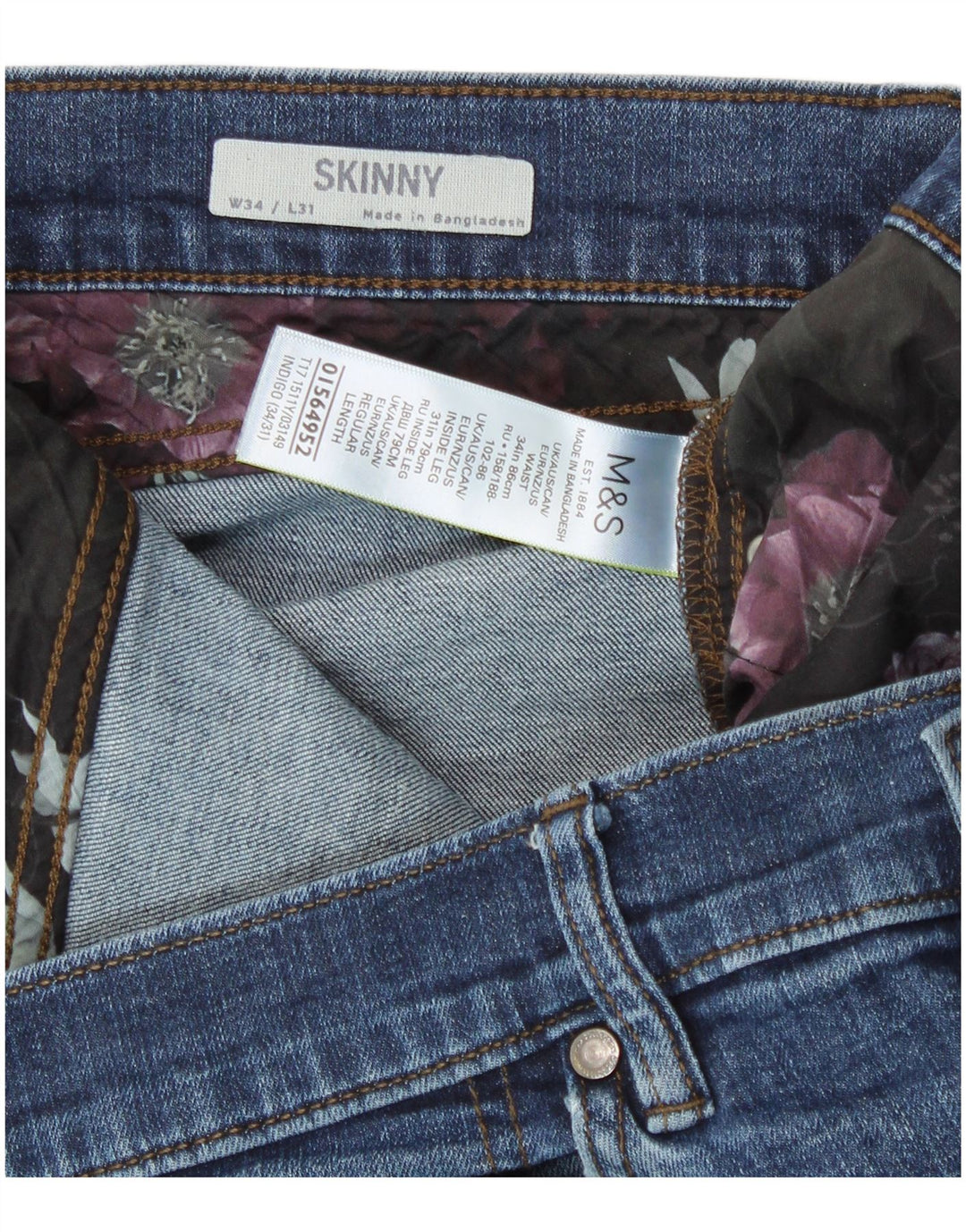 Blugi skinny pentru bărbați Marks & Spencer W34 L28 Bumbac albastru