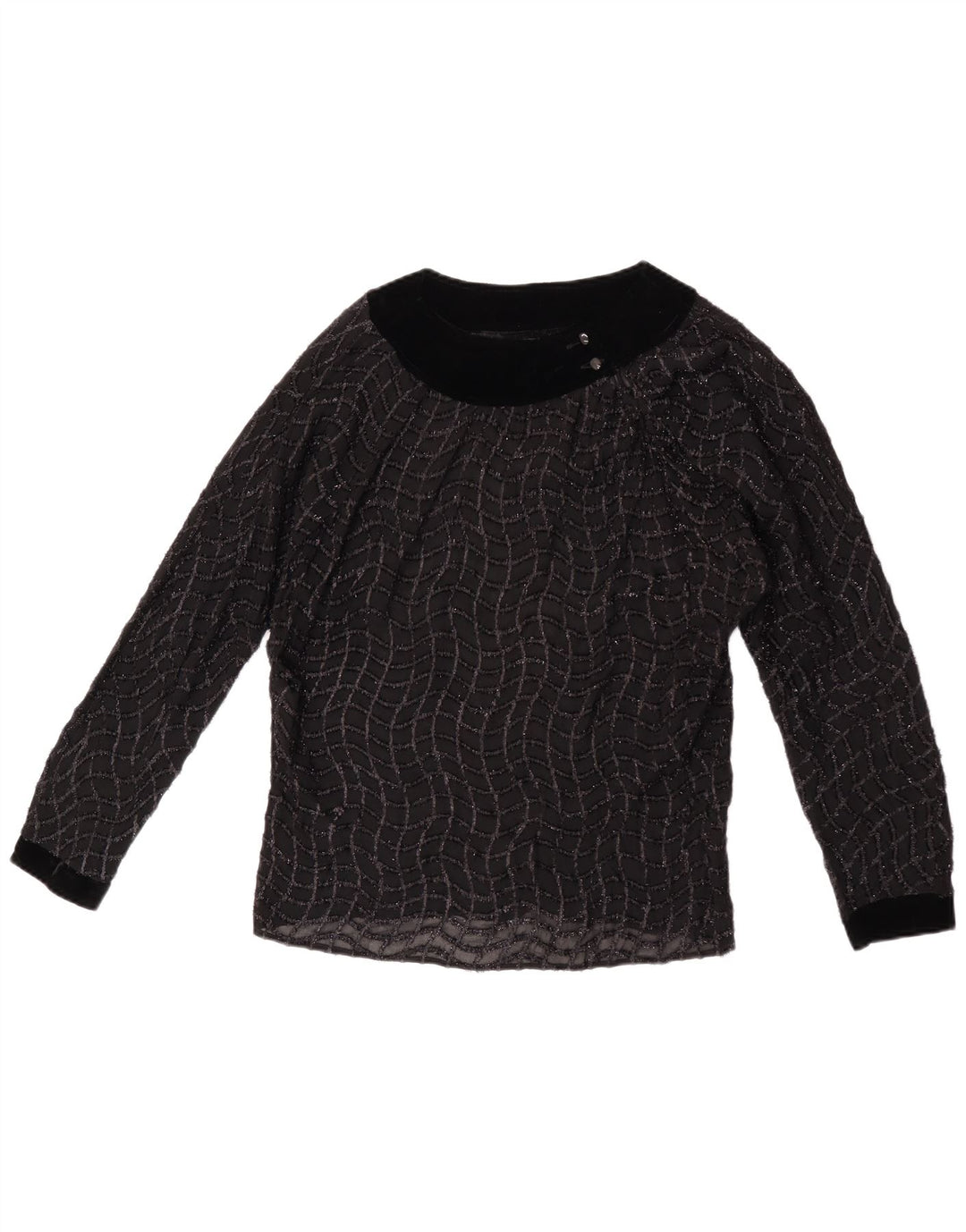 Bluză Vintage pentru femei See Through Top UK 16 Large Black Striped