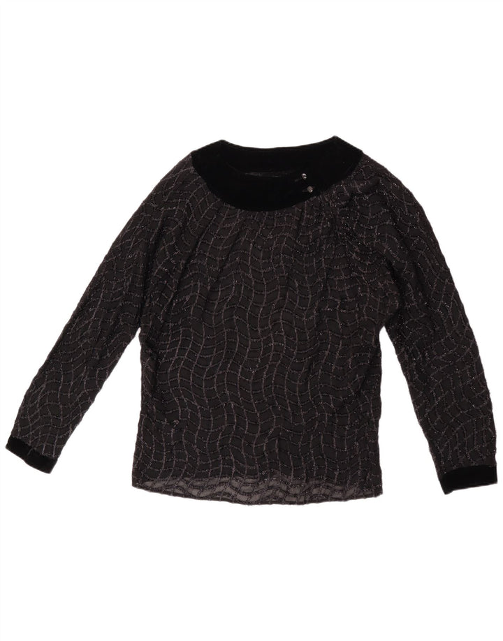 Bluză Vintage pentru femei See Through Top UK 16 Large Black Striped