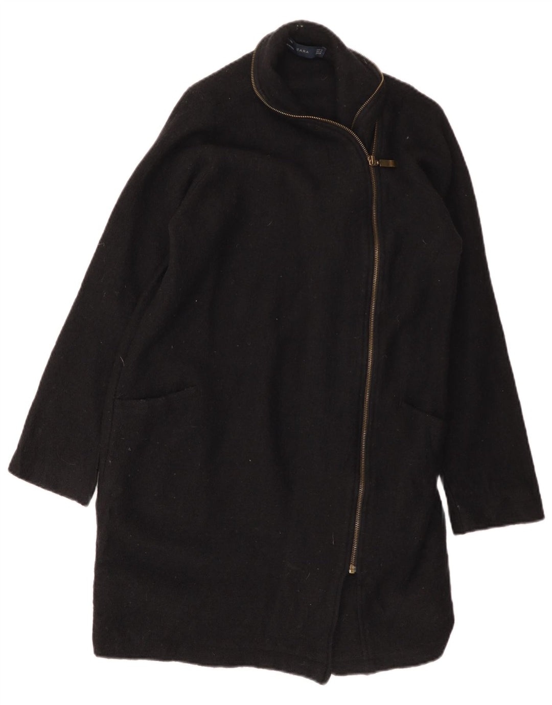 ZARA Pardesiu Femei UK 14 Medium Negru Lână