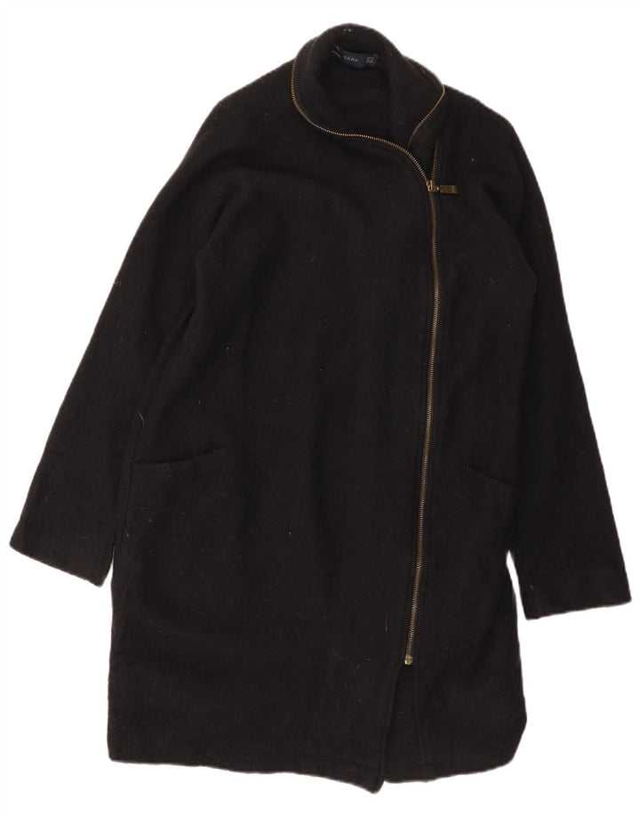 ZARA Pardesiu Femei UK 14 Medium Negru Lână