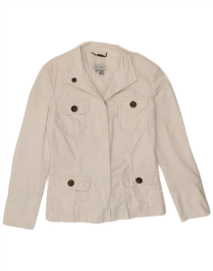 Jachetă Blazer pentru femei Zara UK 12, bumbac alb mediu