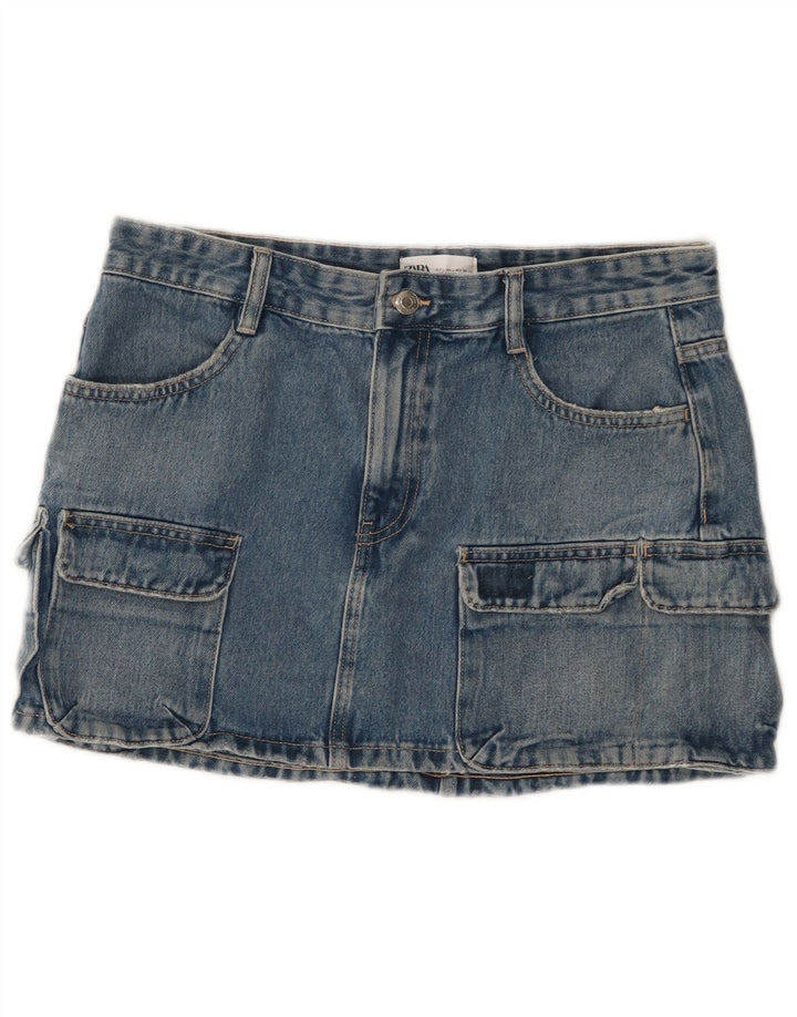 Fusta Cargo Denim pentru Damă Zara Mare W32 Bumbac Albastru