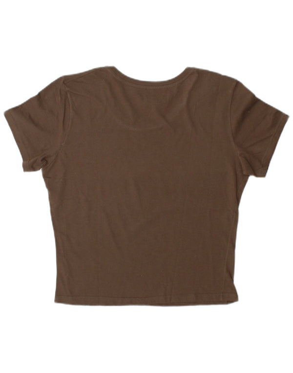 Tricou cu grafic crop pentru femei Rifle Top UK 16 mare bumbac maro