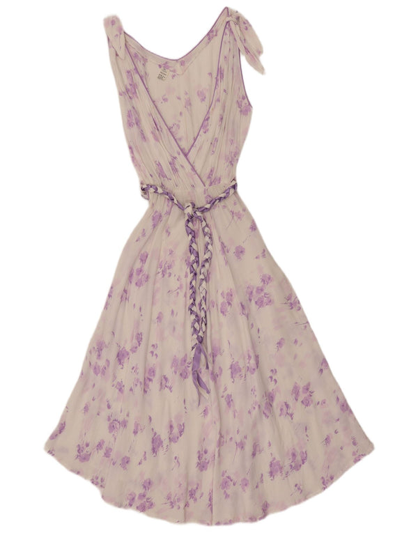 Rochie maxi transparentă, fără mâneci, vintage pentru femei UK 12 Medium White Floral