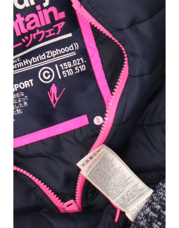 Jachetă căptușită cu glugă Superdry pentru femei UK 8 Mic, albastru marin, poliester pătat