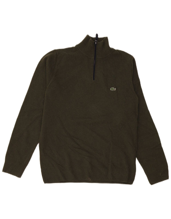 Pulover pentru bărbați Lacoste, cu fermoar, cu gât, mărimea 4, mediu, kaki, lână nouă